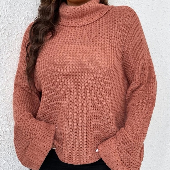 Luxe turtleneck knot sweater top burgundy - Picture 6 of 16